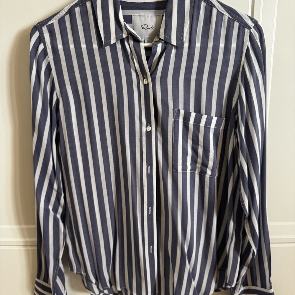 Rails Blue and White Striped Blouse
